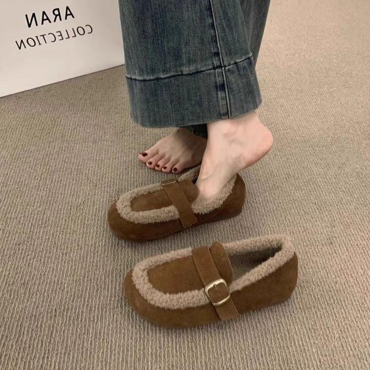 

Warm outer wear new flat-bottomed Doudou shoes winter velvet retro thick cotton shoes 35
