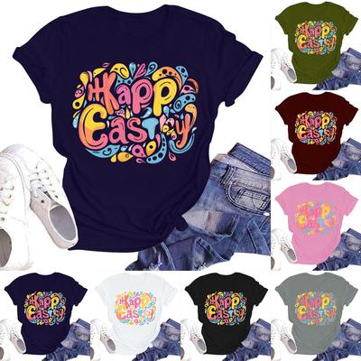 Women's Casual Fashion Street Slim Short Sleeve Easter Printed T-Shirt Top