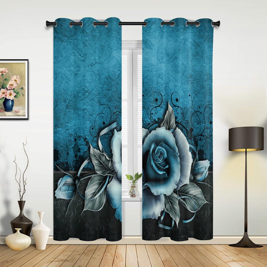 Window Curtains for Living Room Blue Vintage Flower European Classical Curtains for Child Bedroom Kitchen Decor Blinds Drapes