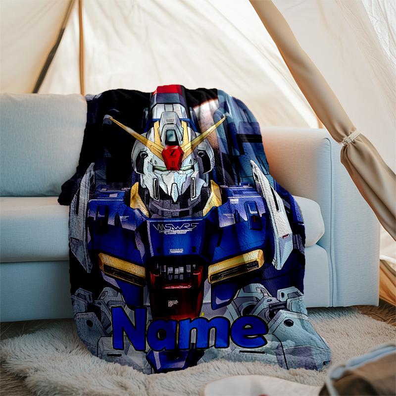 Personalized Custom Name Blanket - Gundam Print Design,Blanket for Sofa,Bed,Travel,Camping - Soft and Warm, Great Gift