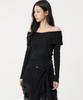 UNKNOWN PLANET Ruffle Boat Neck Long Sleeve Knit Top Black