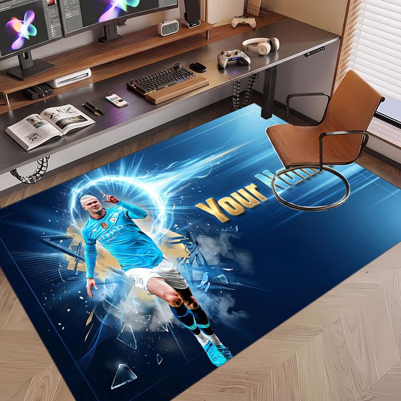 Custom Rug Erling Haaland Pattern Print Name Text Soft Non‑Slip Floor Carpet for Home Indoor Decoration