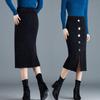 2022 Winter Faux Mink Velvet Midi Skirt with Split and Lace Detail