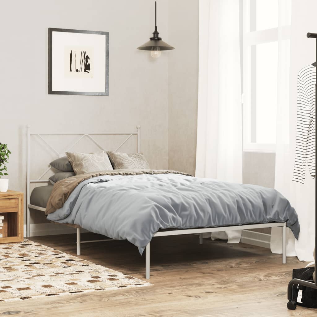 Vidaxl Metal Bed Frame with Headboard, White, 100X200 Cm