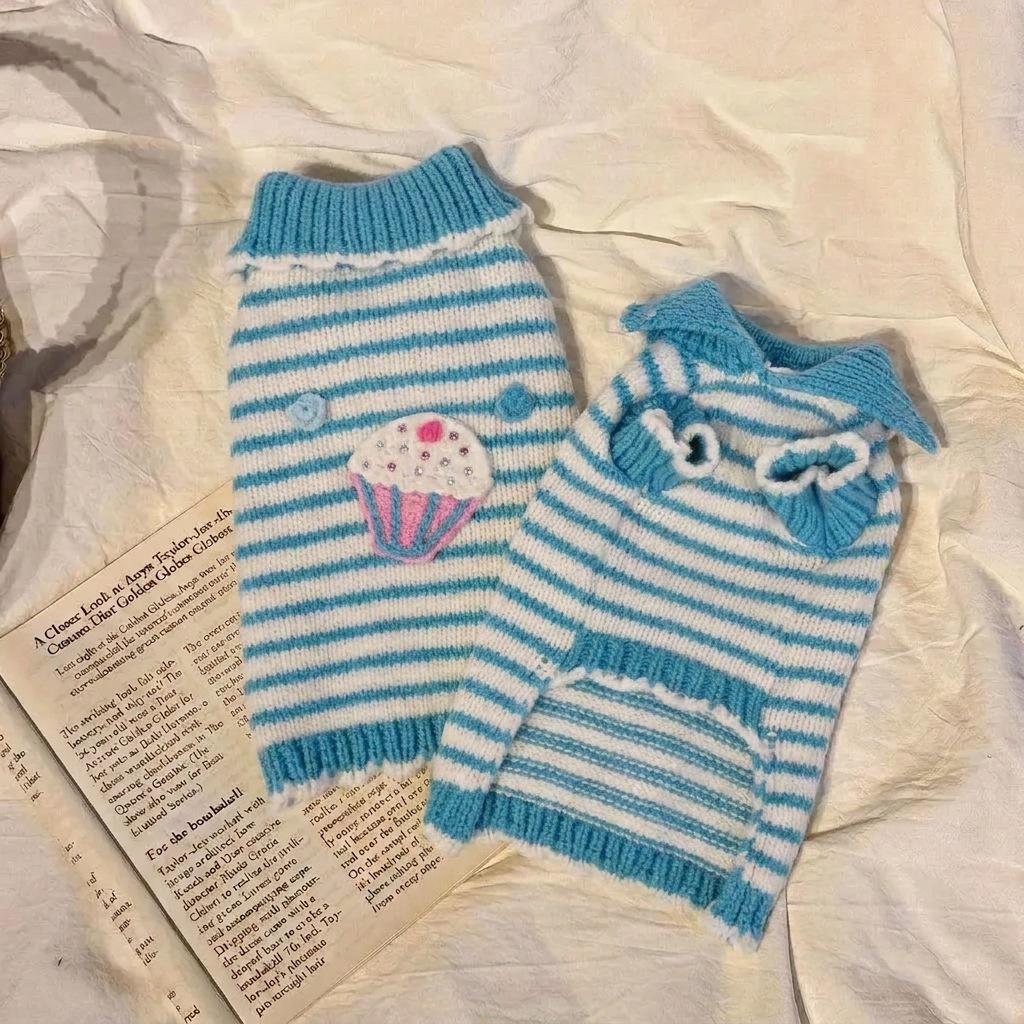 Gemütlicher gestreifter Kunstmink-Pullover für kleine/mittelgroße Hunde & Katzen - Herbst/Winter Haustierbekleidung