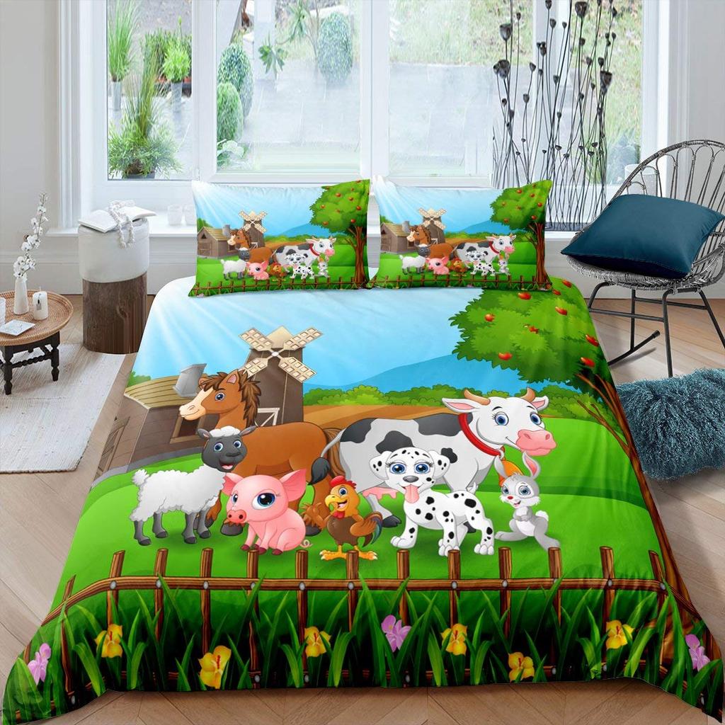 Kids Cartoon Animal Zebra Giraffe Fox Kangaroo King Queen Duvet Cover Boy Girl Rabbit Wildlife Bedding Set Polyester Quilt Cover