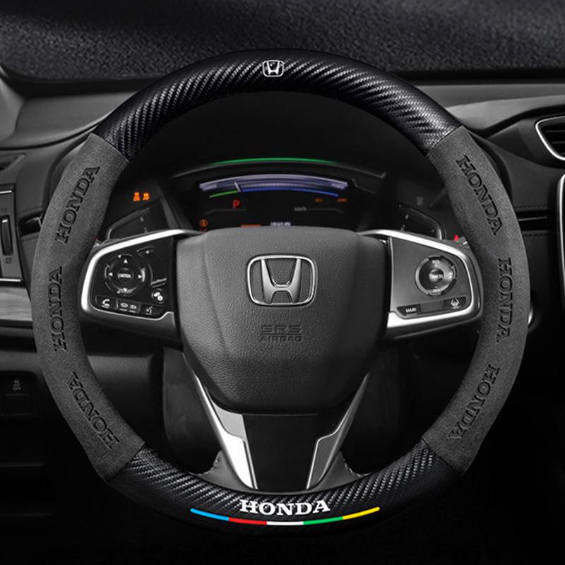 Echtes Leder Carbonfaser Wildleder Lenkradbezug für Honda CRV 07-23, Ganzjahres-Universalpassform