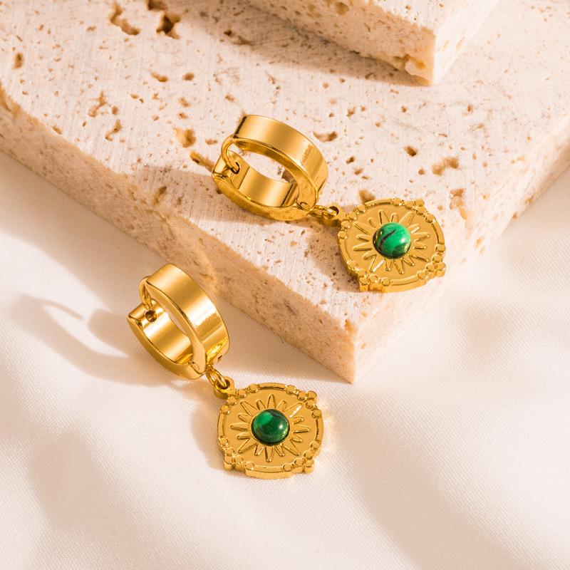 Women Simple Devil's Eye Drop Earrings Stainless Titanium Steel Crystal Pendant Earrings Geometric Ear Ornaments