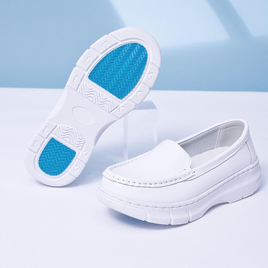 Scarpe da infermiera da donna in pelle di mucca con ammortizzatore ad aria - Traspiranti, Antiscivolo, Suola morbida, Design piatto casual comodo.
