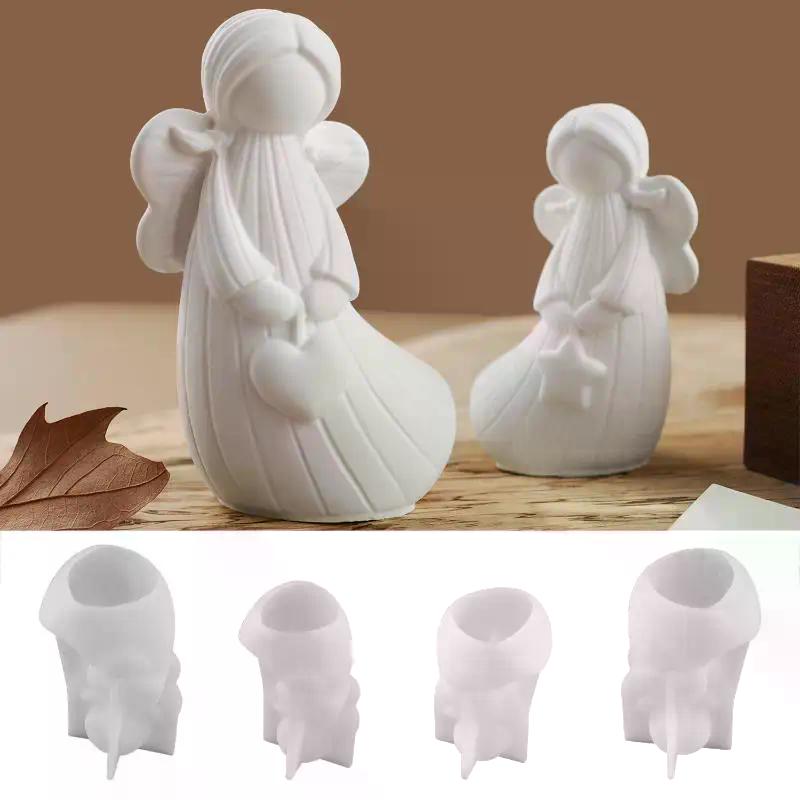 2Pcs Angel Silicone Moulds DIY Handmade Angel Plaster Resin Moulds With Heart Star Designs 3D Angel Decorative Sculptures Craft