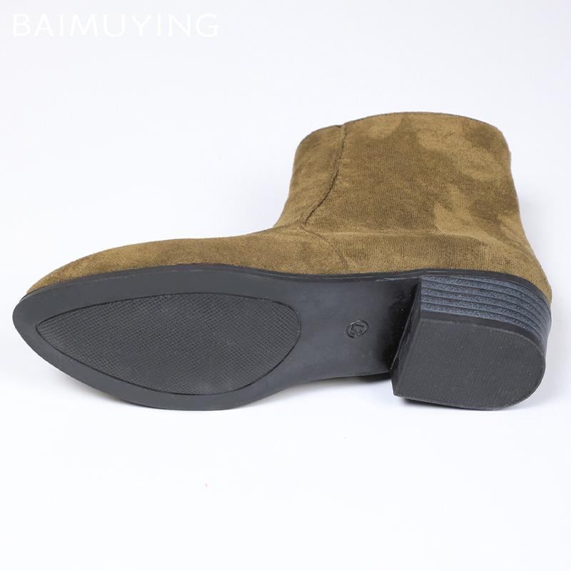 Winter Suede Women Snow Ankle Boots Pointed Toe Retro Mid Heels Shoes Designer Chunky Shoes  Trend New Brand Botas De Mujer