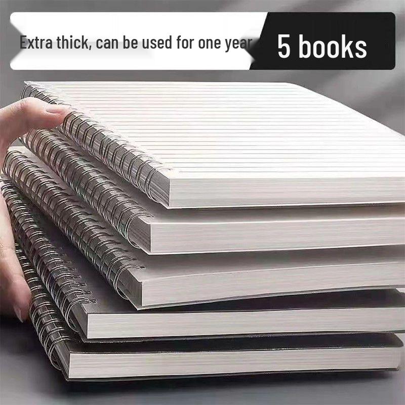 Spiral Notebook Set: Includes A4 Lined, Blank English, A5 Thick, and B5 Notebooks for Office Use.