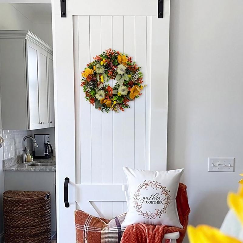 Harvest Festivals Faux Pumpkin Wreath Elegant Fall Flower Wreath Artificial Flower Decoration for Wall or Window