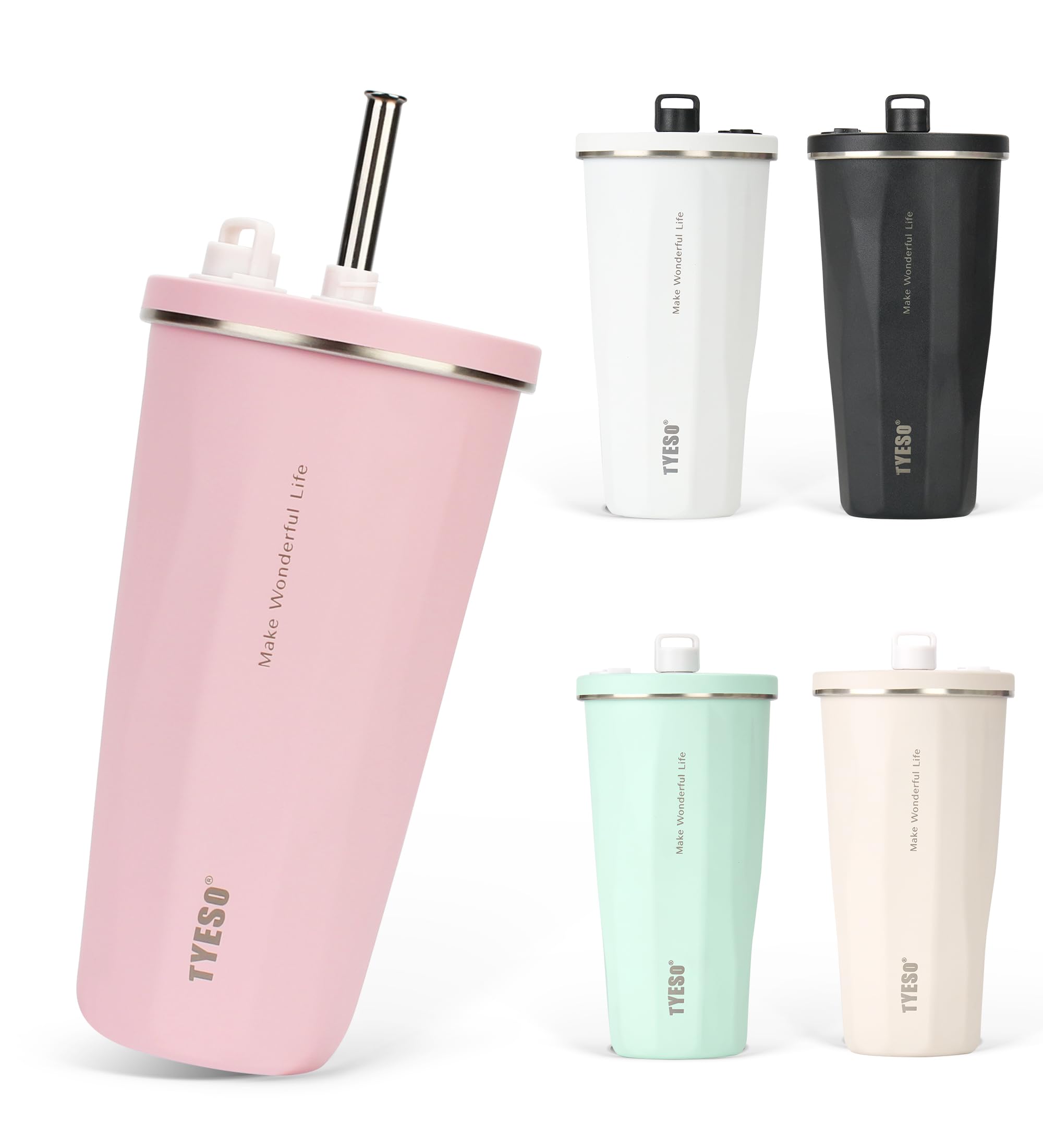 

на стакане TYESO из нержавеющей стали с вакуумной изоляцией, сохраняющем горячее или легком для прямого наливания, без большого объема, обновленная версия 2025 [Популярный SNS], соломинка, 470 мл, сталь, крышка,