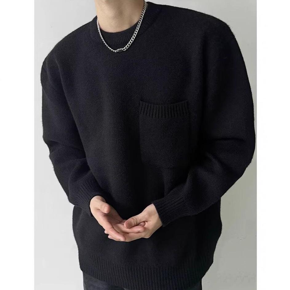 Men s Round Neck Patch Pocket Sweater - Autumn & Winter Casual Knitwear M