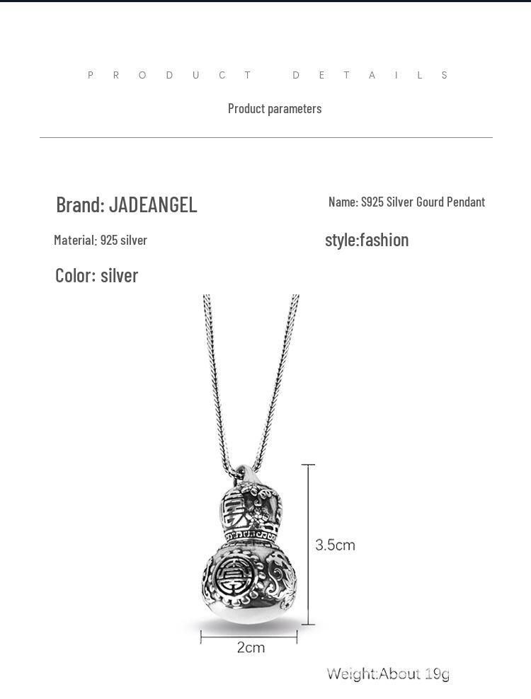 Handcrafted S925 Silver Jade Angel Gourd Pendant: Ethnic Style for Men and Women