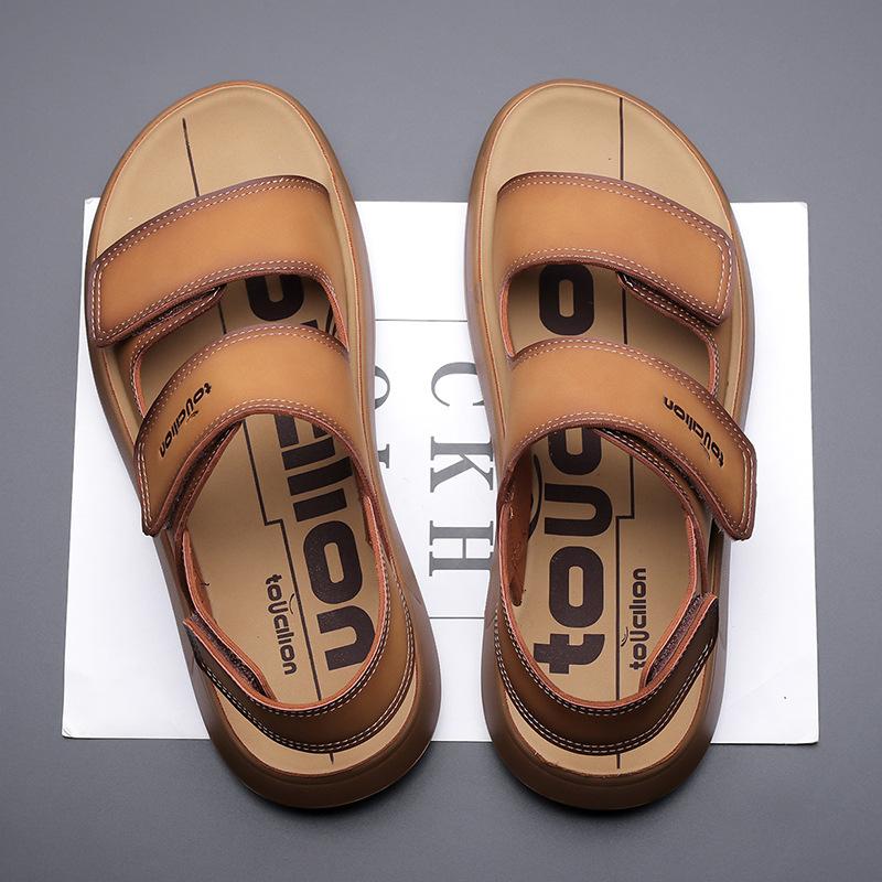 Men's Leather Sandals 2025 Summer Commuter Outdoor Casual Anti-slip Flip-flops Male Fashion Solid Color Designer Sandals Man