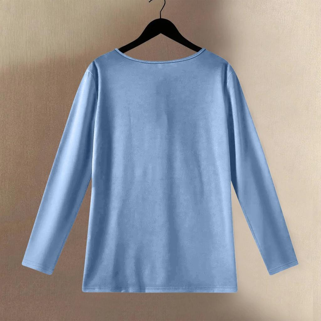 Women's Fashionable And Casual Shirt Long Sleeve Round Neck -color Cotton And Linen Blouse Top