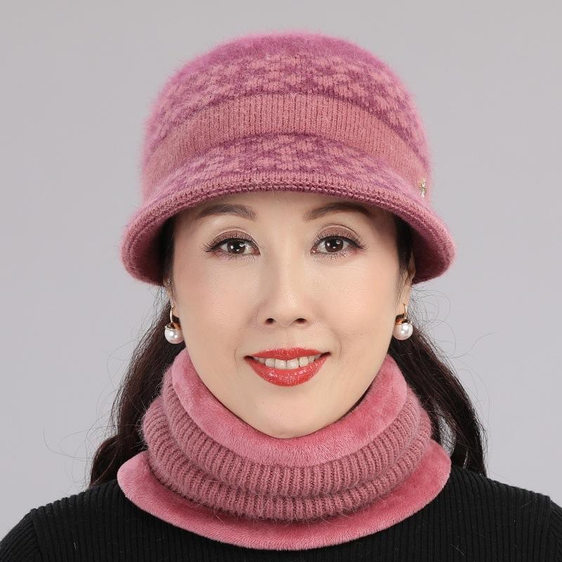 In The Elderly Hat Female Winter Old Man Fleece Warm Hat Knitted Rabbit Wool Hat