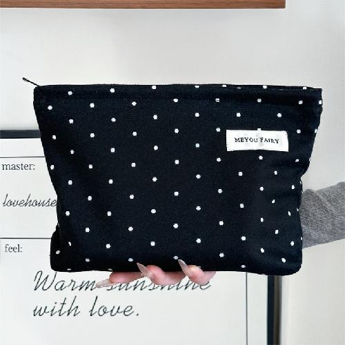 Large Capacity Jacquard Polka Dot Makeup Bag for Women, Fashion Travel Toiletry Pouch, Elegant Cute Cosmetic Organizer
