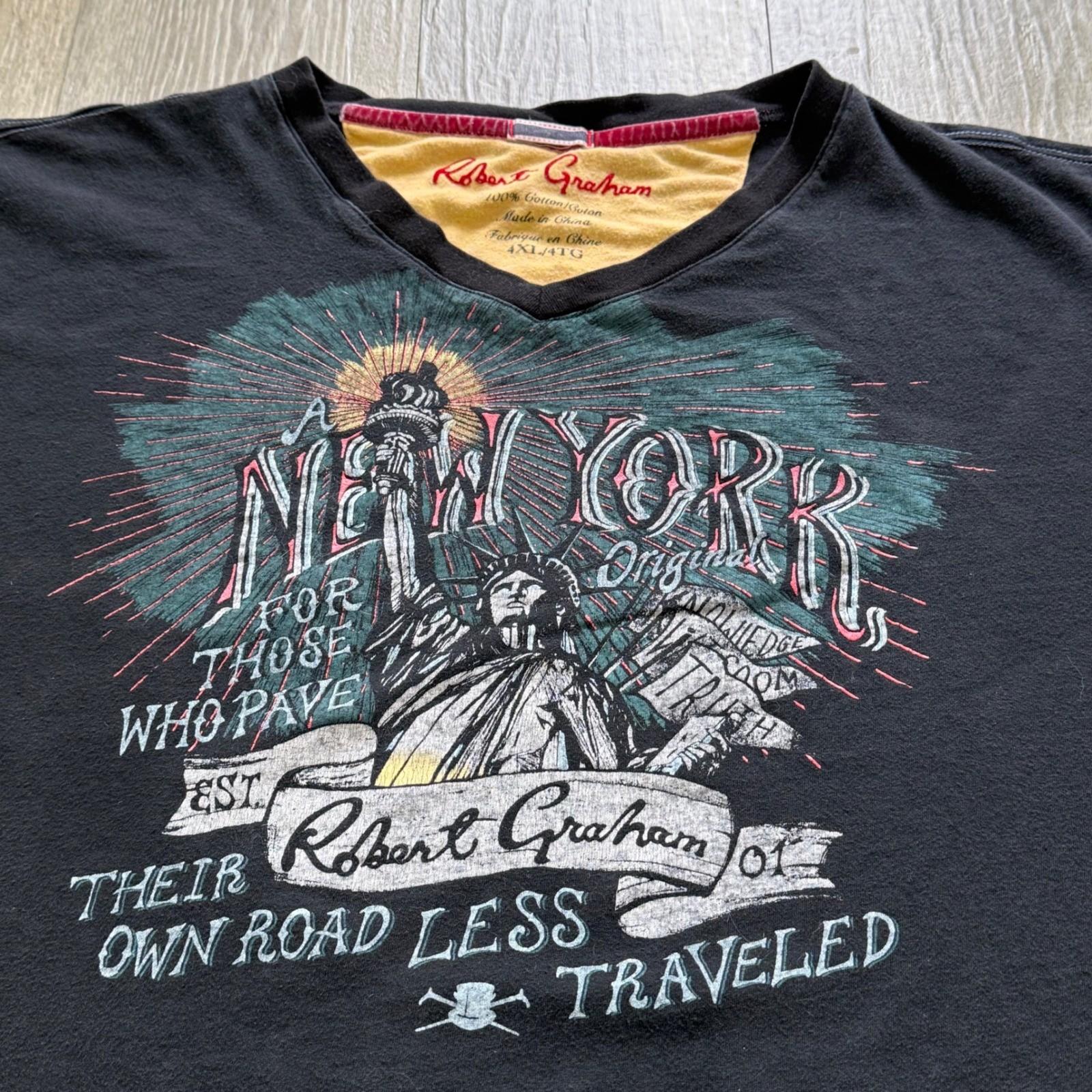 Robert Graham New York NYC Graphic T-shirt Black V-Neck Short Sleeve 3XL Boxy S