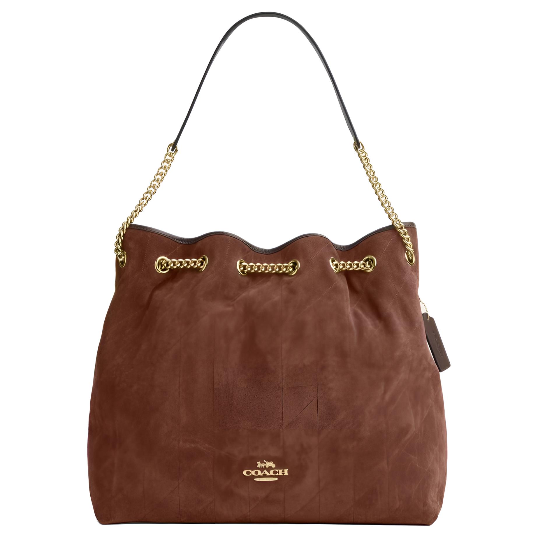 Coach Women's Brown Evelyn 36 Logo Classic Leather Shoulder Bag Large Bags Ccz83-Imyef