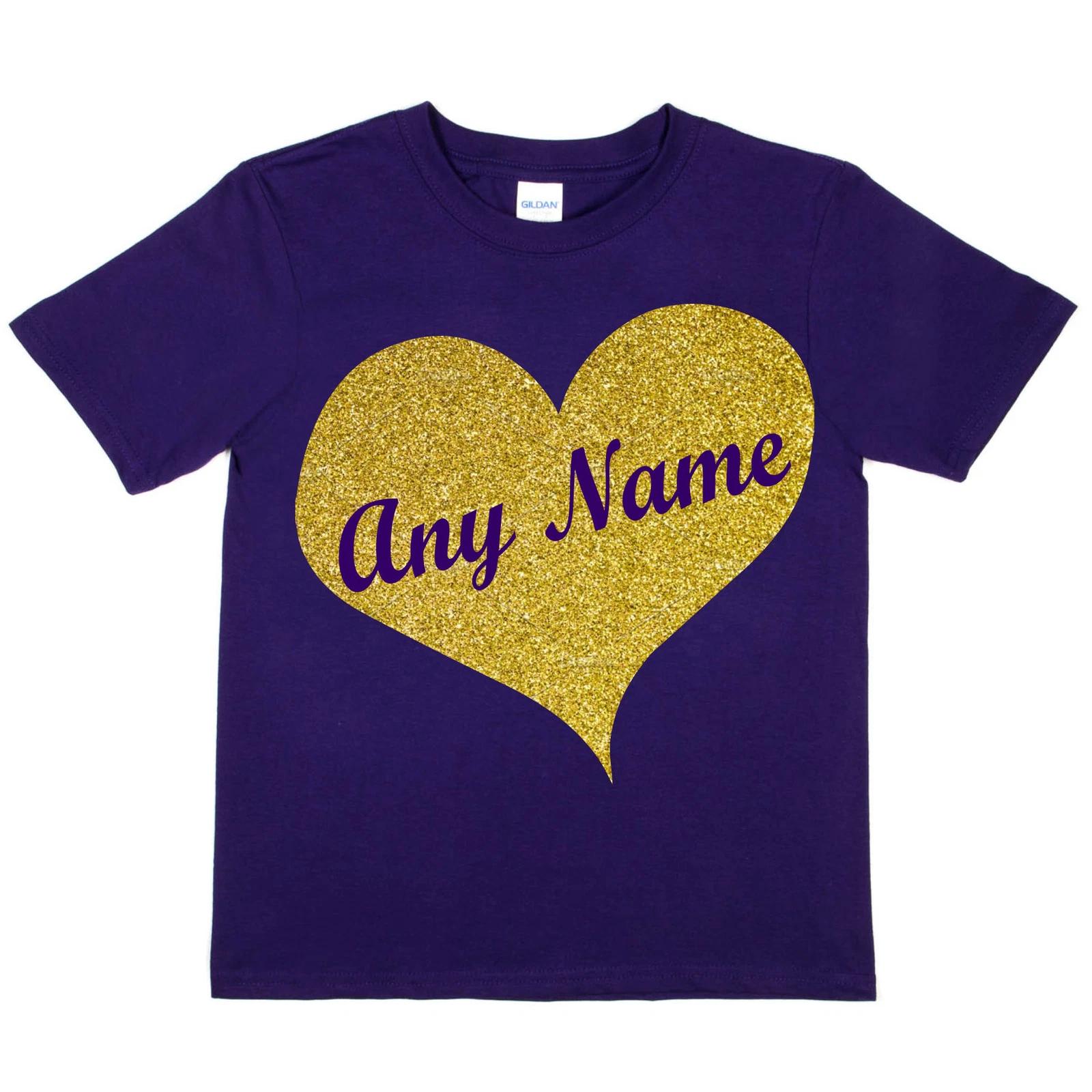Kids Personalised T-shirt Any Name Custom Name In Gold Glitter 4XL