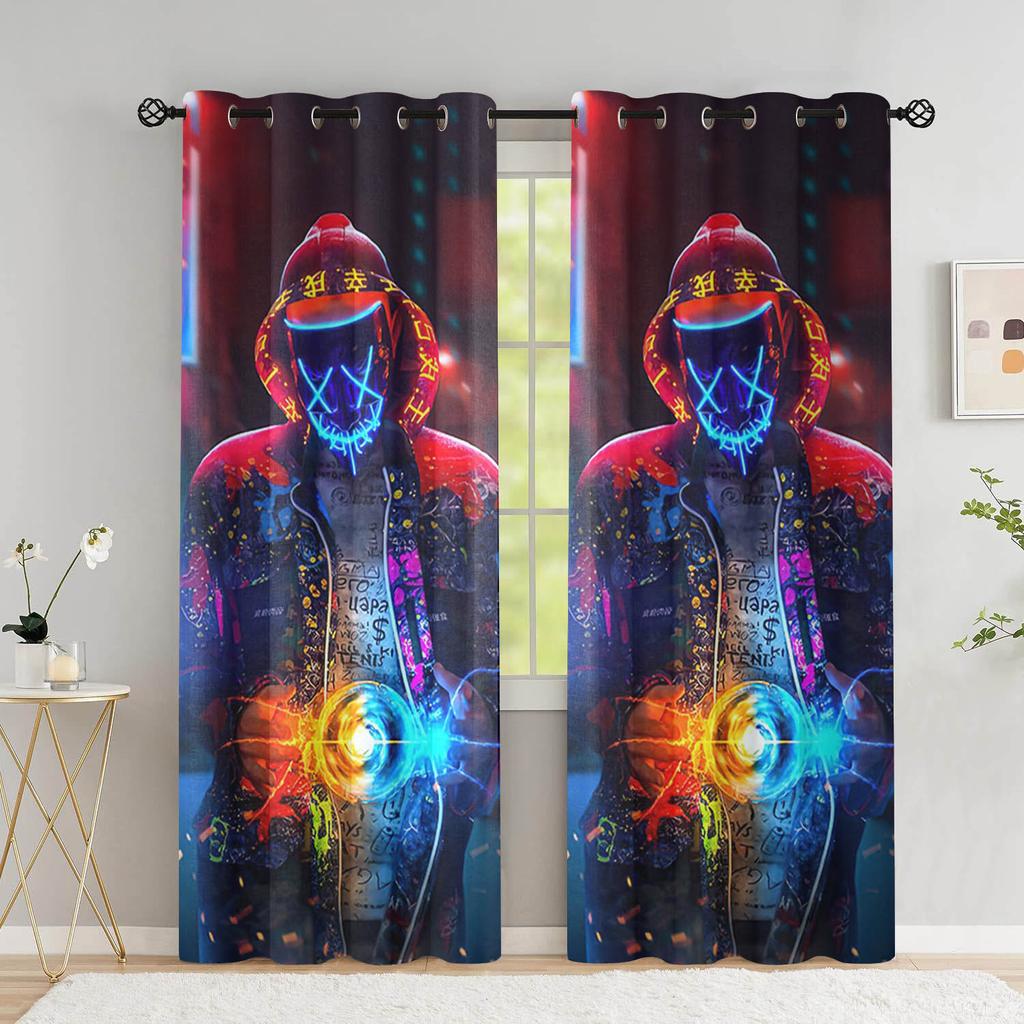 Psychedelic Mask Curtains Scary Window Drapes In Living Room Blackout Curtain For The Bedroom High Shading (70 %-90 %)2 Panels