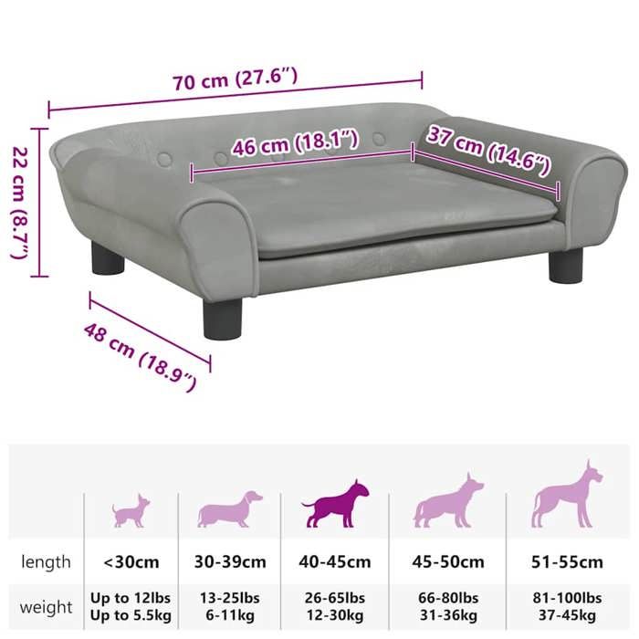 VidaXL Dog Bed, Pet Sofa with Legs, Dog Basket Living Room Bedroom, Light Grey 172013