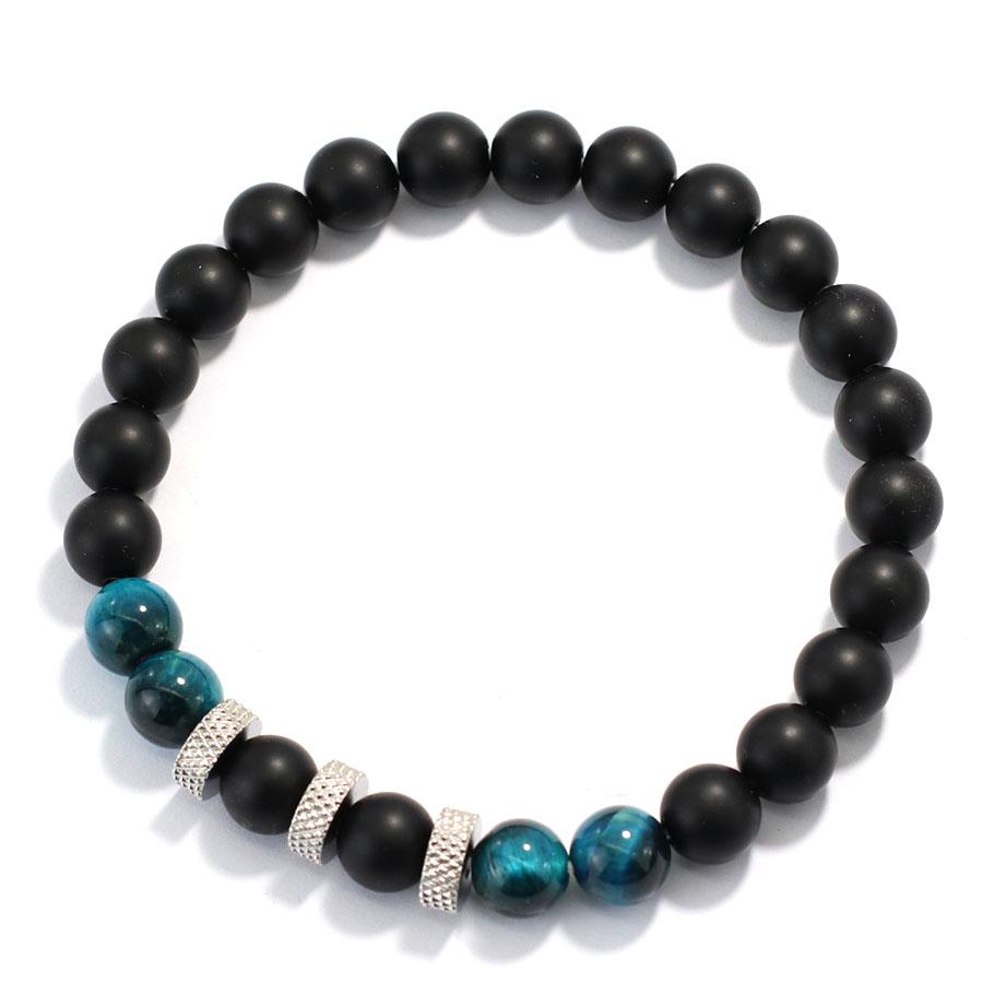 New Fashion Men Bracelet Beaded 8mm Onyx Tiger Eyes Lava Rock Stone Braslet Meditation Yoga Casual Wrap Braclet Pulsera Hombre