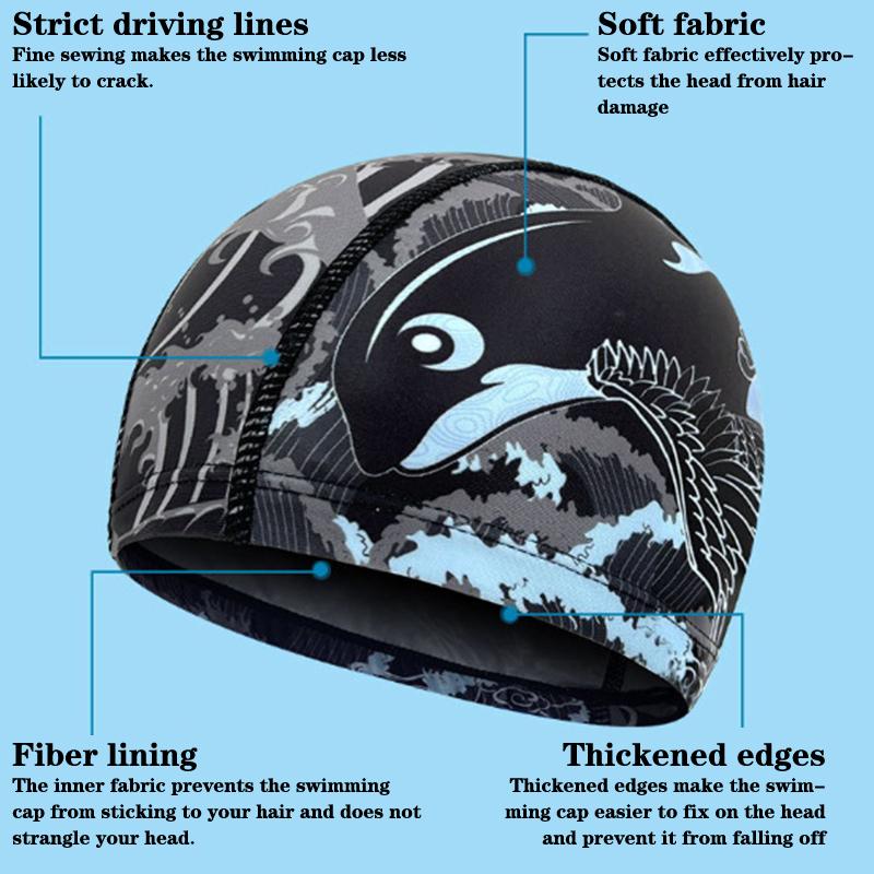 Fabric Figured Printed Swimming Cap Mesh Cloth Breathable Men Women Quick Drying Swim Hat Beach Pool Accessories