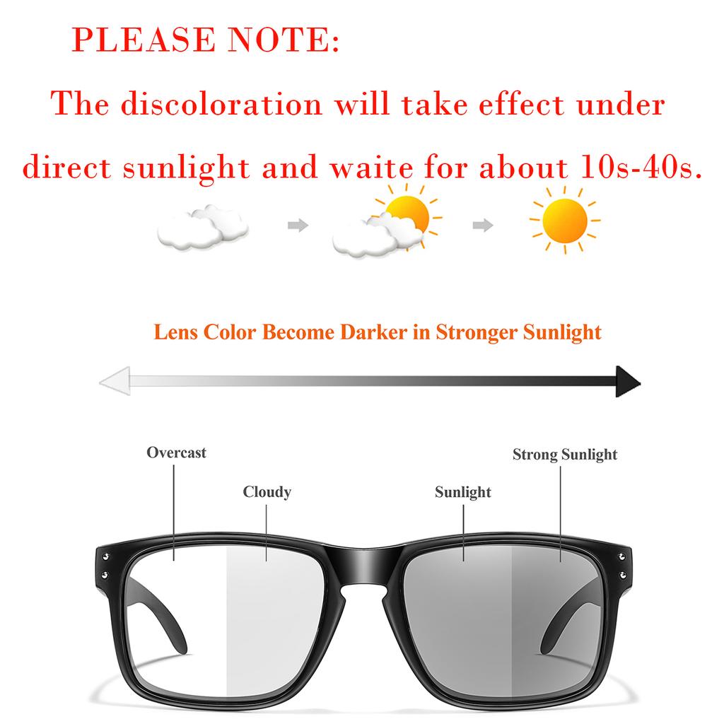 Photochromic Sunglasses for Men and Women Classic Square Goggles for Outdoor Running Hiking Fishing Black and White Glasses