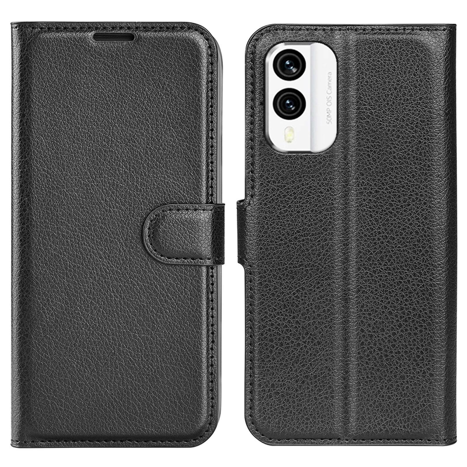

For Nokia X30 5G PU Leather Phone Case Litchi Texture Wallet Protective Phone Stand Cover Black