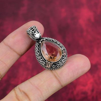Morganite Pendant, Handmade Gemstone 925 Solid Sterling Silver Pendant Antique Jewelry, For Engagement Gift