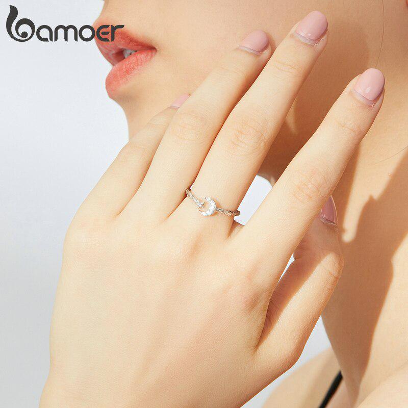 Bamoer Vintage Mond und Stern offen verstellbar 925 Sterling Silber Fingerringe Retro stilvoller Schmuck