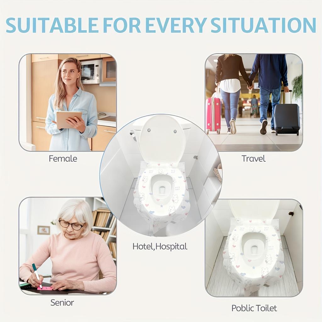 Disposable Toilet Seat Covers - 20/50Pcs, Adorable Rabbit & Heart Design, Soft & Sanitary, Portable for Travel, Airplane, and Public Restrooms