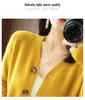 Women's 2023 Knitted Wool V-Neck Cardigan Sweater, Autumn/Winter Solid Color with Cashmere.