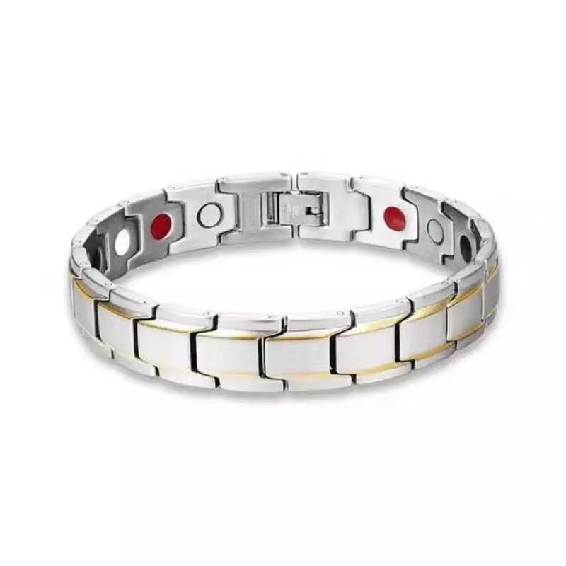 Men's single-row bracelet, stainless steel, adjustable, elegant bracelet, magnetic therapy health care accessory