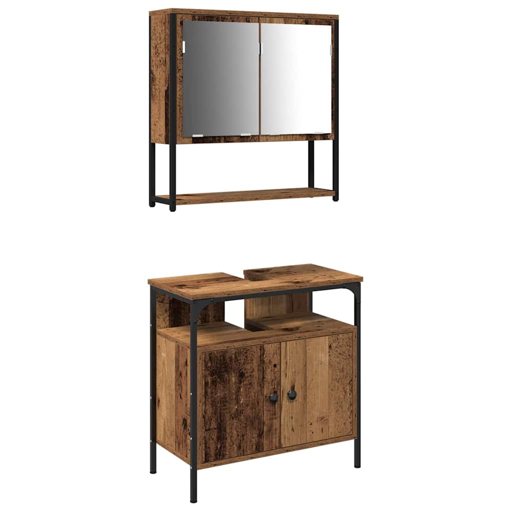 Bathroom Furniture Set with Shelf and Door 2 pcs Brown Particleboard