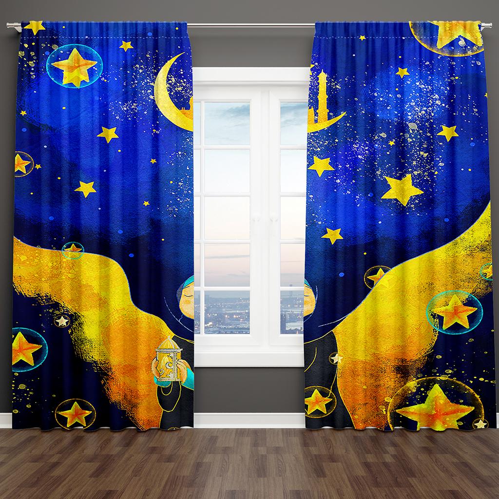 2 ks Zlaté Světlo Luxusní Tmavě Červené Ramadan Kareem Okenní Závěsy Pro Dětskou Ložnici Obývací Pokoj Koupelnu Kuchyňské Dveře Domácí Dekorace