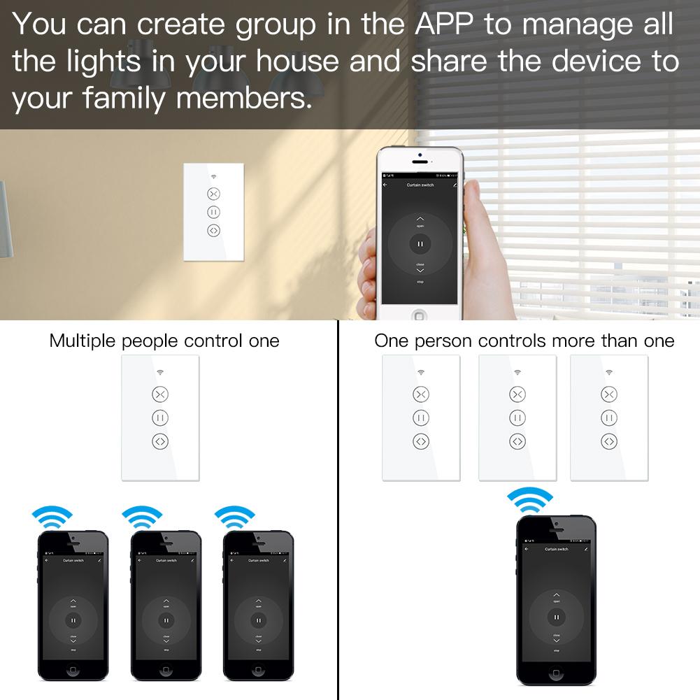 US EU WiFi RF433 Smart Touch Curtain Roller Blinds Motor Switch Tuya Smart Life App Remote Control Works with Alexa Google Home