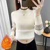 Half High Neck Knitted Sweater for Women Solid Color Casual with Plush Thick Sweater Slim and Warm Pullover Autumn and Winter