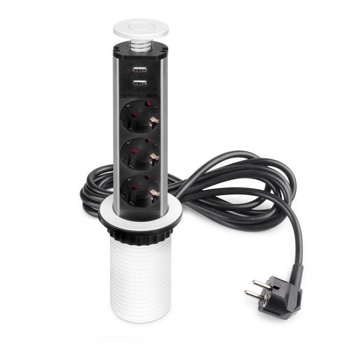 Multi-connecteur - emuca - vertikal - élevable - 3 prises schuko - 2 usb - blanc