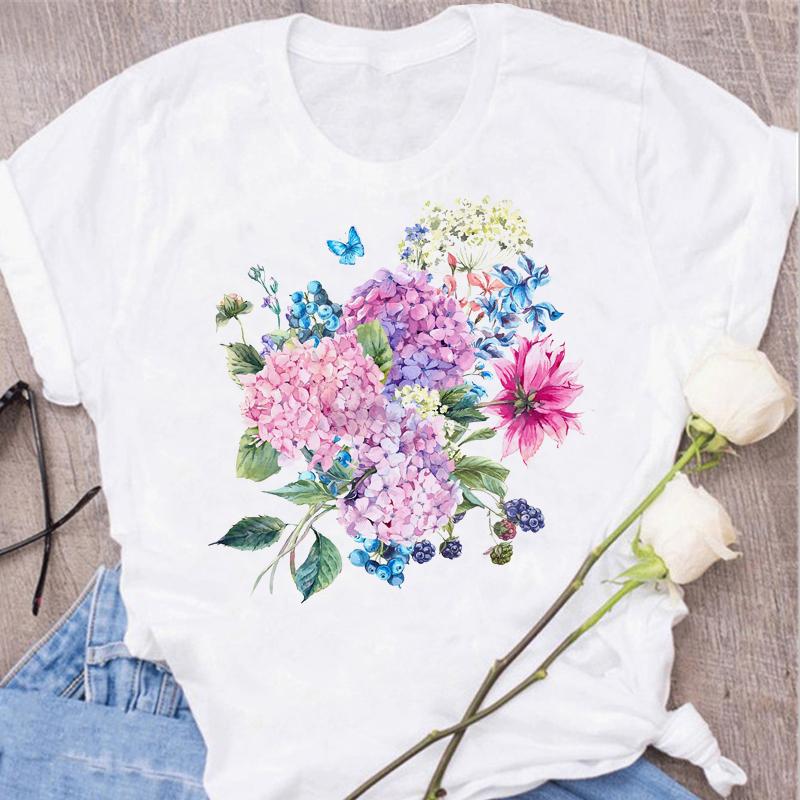Women's Tops Fashion Flower Floral Print Lady T-shirt Casual Short Sleeve Aesthetic Clothes Shirt T-shirts Female Tops Tees