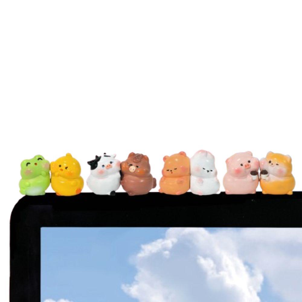 8pcs/set Desk Ornament Screen Animal Model Computer Display Center Console Doll  Monitor Screen