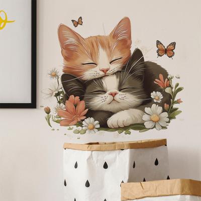 Cartoon Kittens Playing Wall Stickers for Kids Room Bedroom Home Decoration Removable Wallpaper Cats Decor Self-adhesive Decals