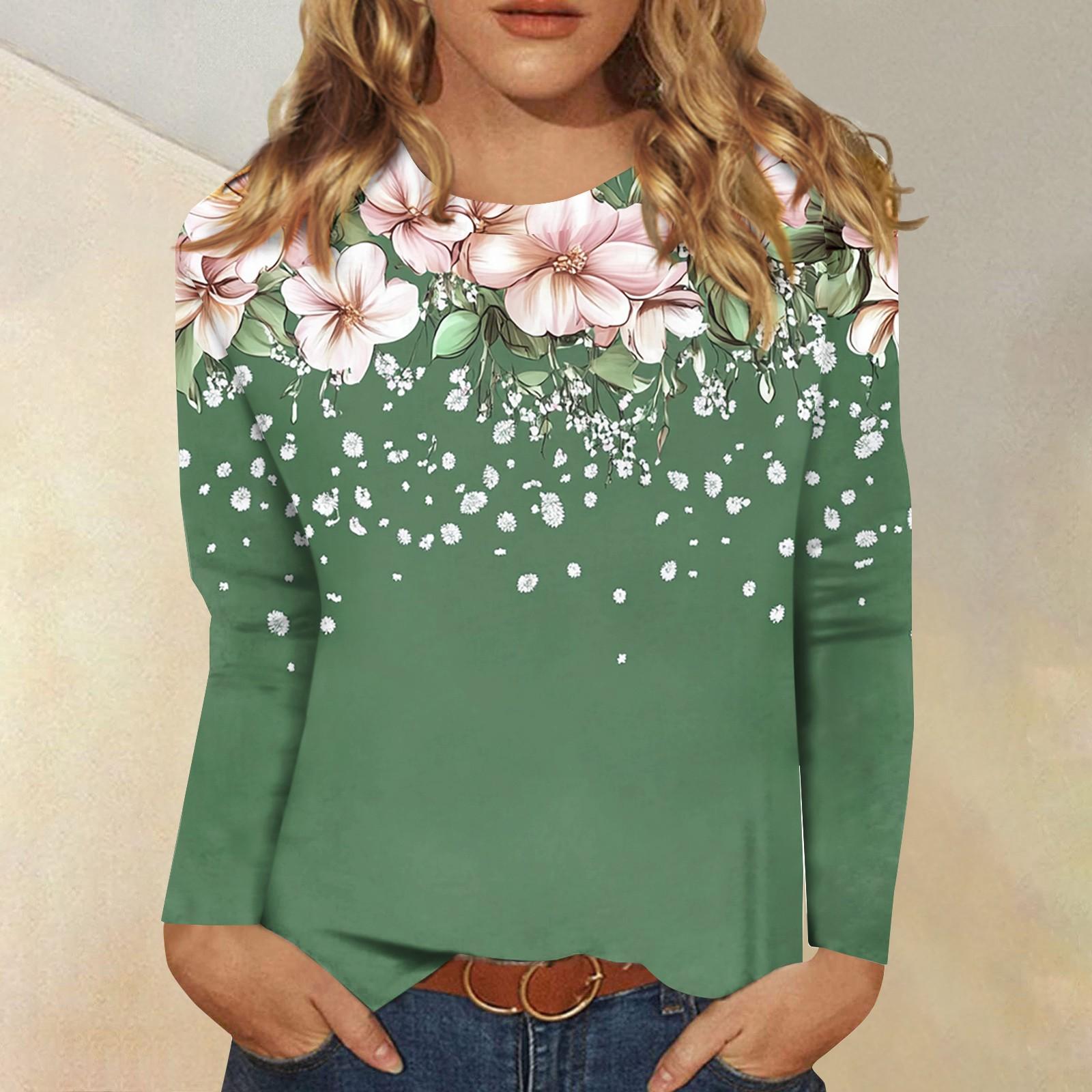 

Женская модная повседневная футболка с круглым вырезом и длинным рукавом с принтом, топ S