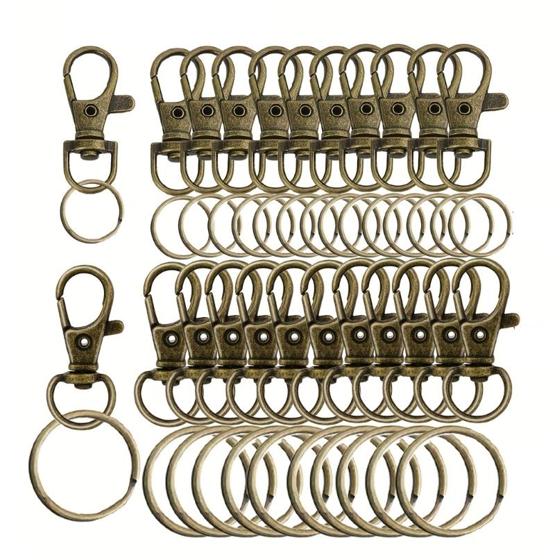 60 Pieces Metal Swivels Lobster Claw Clasp Hook With Flat Key Rings for Keychain Jewelry Making Accessories