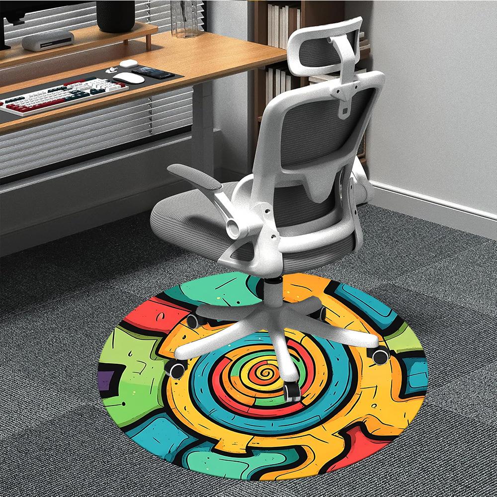 1pc Colorful Gear Pattern Carpet, Round Non Slip Durable Large Size Office Carpet, Suitable for Office