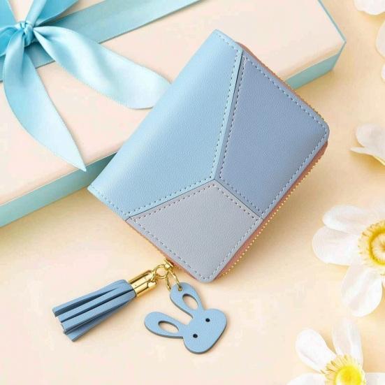 Color Block Women Wallet Slim Card Holder Wallet Bifold Mini Wallet with ID Window Zipper Coin Pocket for Travel Work Daily Use